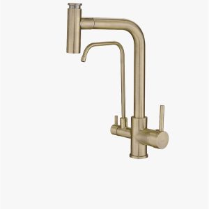 Mat Gold Arıtmalı Evye Musluğu Spiralli Uzayan Sistem Arıtmalı Armatür Mat Gold Renk