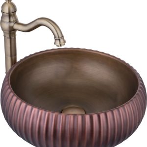 Bronz Çanak Lavabo 40X40 Seramik Bakır Çanak Lavabo Yuvarlak Çanak Lavabo Batarya Hariçtir