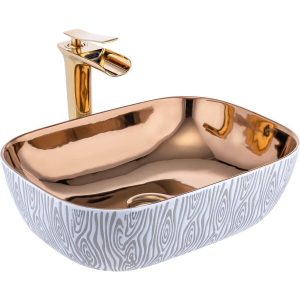 Çanak Lavabo Zebra Tasarım Gümüş Çanak Banyo Lavabosu Seramik 45x32 Batarya Hariçtir