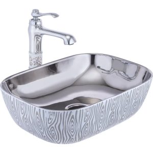 Çanak Lavabo Zebra Tasarım Seramik Lavabo 45X32 Batarya Hariçtir