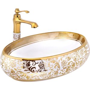 Gold Çanak Lavabo Gold Beyaz Seramik Lavabo İşlemeli 40x35 cm Armatür Hariçtir