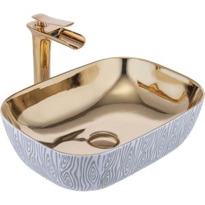Gold Çanak Lavabo Zebra Tasarım Çanak Banyo Lavabosu 45X32 Batarya Hariçtir