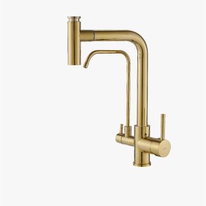 Gold Spiralli Arıtmalı Mutfak Bataryası Uzayan Sistem Mutfak Musluğu Arıtıcılı Gold Renk