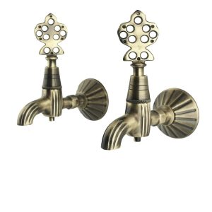 Kurna Musluğu Antik Eskitme Hamam Bataryası 2 Adet Set Antik Gold Pirinç