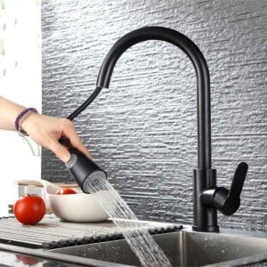 Siyah Mat Oynar Başlıklı Fonksiyonlu Spiralli Eviye Mutfak Lavabo Batarya Pirinç Malzeme