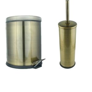Antik Gold Çöp Kovası Antik Gold Fırça Komple Set Banyo Aksesuar Kova Fırça
