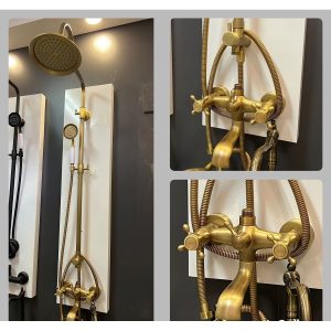 Antik Gold Duş Sistemi Antik Gold Duş Seti Batarya Dahil Klasik Vintage Yağmurlama Set