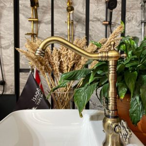 Antik Gold Kempinski Rustik Mutfak Bataryası Mat Altın Evye Musluğu Eskitme Batarya Rustik Musluk