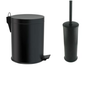 Siyah Banyo Çöp Kovası Siyah Banyo Fırçası Metal Set Premium Siyah Kova Fırça