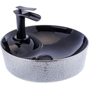 Siyah Çanak Lavabo Yuvarlak Banyo Çanak Lavabo Seramik 43X43 Armatür Hariçtir
