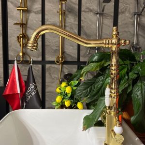 Altın 3 Yollu Mutfak Bataryası Gold Zen Design Arıtmalı Rustik Mutfak Bataryası Evye Musluğu