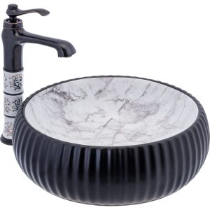 Çanak Lavabo Siyah Mermer Desen Çanak Seramik Lavabo Siyah Çanak 40X40 Armatür Hariçtir