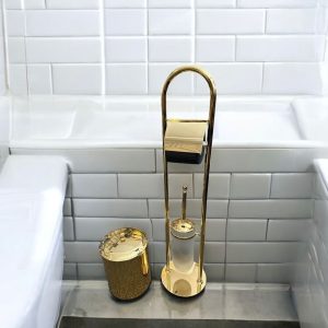 Gold Ayaklı Tuvalet Kağıtlığı Çöp Kovası ve Fırça Seti Komple Pirinç Malzeme Gold Banyo Seti