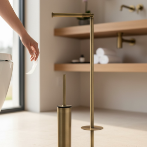 Antik Gold Tuvalet Fırçası Eskitme Gold Tuvalet Kağıtlık Pirinç Ayaklı Set Kolay Temizlik