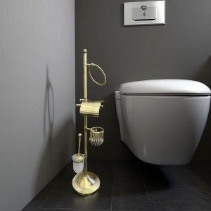 Antik Gold Tuvalet Kağıtlık Klozet Fırçası ve Havluluk Komple Ayaklı Set Pirinç Materyal