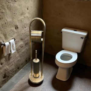 Antik Gold Tuvalet Kağıtlık ve Fırça Seti Pirinç Banyo Aksesuarı Seti Eskitme Gold Ayaklı Set