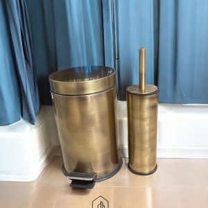 Antik Gold Çöp Kovası ve Fırça Seti Premium Banyo Setleri