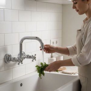 Duvardan Mutfak ve Banyo Bataryası Retro Klasik Tasarım Döner Borulu Armatür Krom Renk Pirinç Ürün