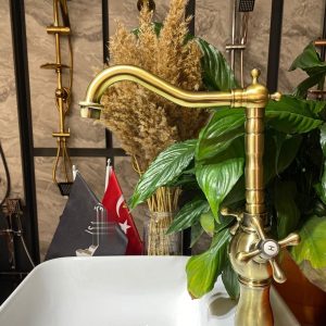 Mat Gold Mutfak Bataryası Antik Gold Evye Musluğu Antik Rustik Batarya Aç Kapa Sistem