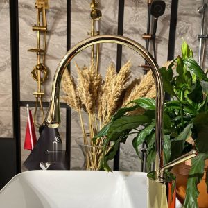 Parlak Gold Drop Design Mutfak Ve Banyo Bataryası Altın Eviye Musluğu Altın Lavabo Bataryası
