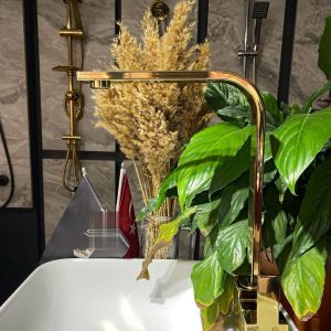 Parlak Gold Mutfak Bataryası Altın Evye Musluk Kare Tasarım Gold Musluk