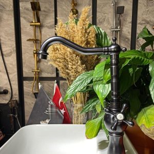 Siyah Mutfak Bataryası Mat Siyah Evye Musluğu Rustik Batarya Vintage Tasarım Aç Kapa Sistem