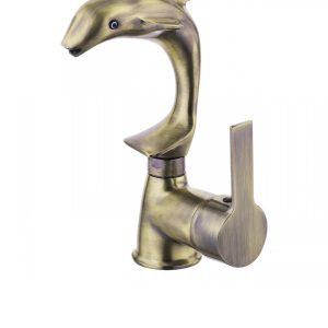 Antik Gold Lavabo Bataryası Yunus Balığı Tasarım Özel Vintage Armatür