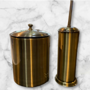 Antik Banyo Çöp Kovası ve Fırça Seti Antik Gold Vintage Tasarım