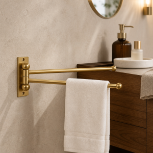 Mat Gold Havluluk Çiftli Asklılı Havluluk Hareketli Sistem Mat Gold Banyo Havluluğu Paslanmaz Pirinç