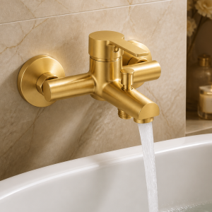 Mat Gold Banyo Bataryası Pirinç Malzeme Fırçalanmış Mat Altın Banyo Duş Armatürü