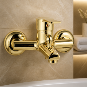 Parlak Gold Banyo Bataryası Pirinç Malzeme Gold Altın Banyo Duş Armatürü