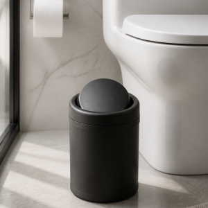 Mat Siyah Banyo Çöp Kovası Döner Kapaklı 8 Litre Mat Siyah Pratik Estetik Banyo Çöp Kovası