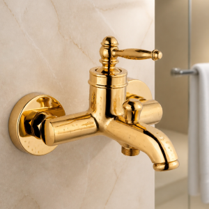 Parlak Gold Rustik Banyo Bataryası Retro Duş Armatürü Pirinç Paslanmaz Gold AltınBatarya