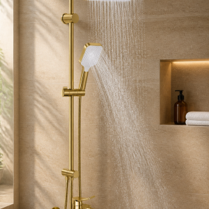 Mat Gold Duş Sistemi ve Alt Bataryası Valentini Mat Altın Premium Duş Seti