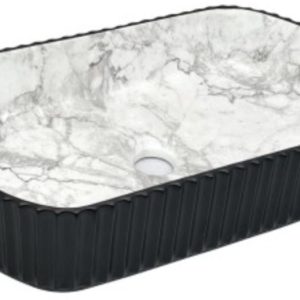 Siyah Beyaz Mermer Desen Lavabo 51x31x11 Ölçü Seramik Lavabo