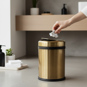 Antik Gold Döner Kapaklı Çöp Kovası Pratik Kapak Eskitme Gold Kova