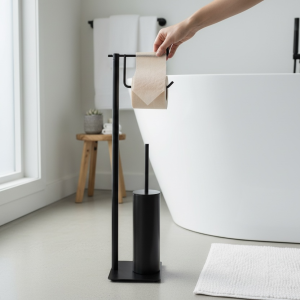 Mat Siyah Banyo Ayaklı Set Klozet Fırçası Tuvalet Kağıtlığı Komple Pirinç Malzeme modern Tasarım Set