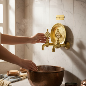 Gold Hamam Seti Retro Özel Tasarım Kurna Muslukları ve Hamam Tası Seti Pirinç Malzeme