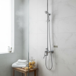 Retro Duş Sistemi Tepe Yağmurlamalı Banyo Duş Seti Krom Pirinç Materyal Alt Armatür Dahil Set