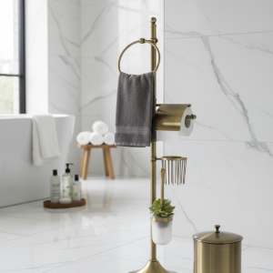 Eskitme Gold Banyo Seti Tuvalet Kağıtlık Havluluk Çöp Kovası ve Klozet Fırçası Retro Banyo Seti