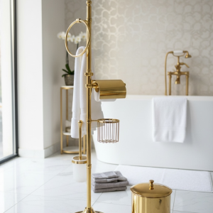 Banyo Seti Gold Renk Fırçalık Havluluk Kova Tuvalet Kağıtlık Retro Tasarım Pirinç Malzeme Banyo Set
