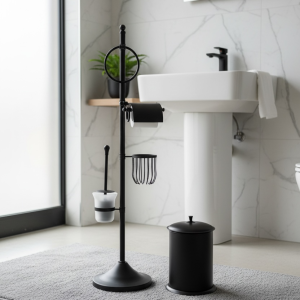 Siyah Banyo Seti Fırçalık Tuvalet Kağıtlık Kova Havluluk Retro Seri Pirinç Malzeme Mat Siyah Renk
