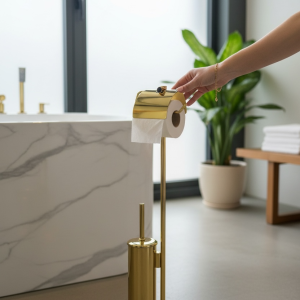 Gold Tuvalet Kağıtlık Gold Tuvalet Fırçası Pirinç Malzeme Paslanmaz Banyo Ayaklı Set Gold Renk