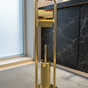 Gold Tuvalet Kağıtlık Klozet Fırçası Paslanmaz Pirinç Ayaklı Set Gold Renk Modern Tasarım Banyo Seti