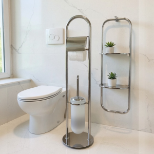 Klozet Fırçalık ve Tuvalet Kağıtlık Retro Tasarım Ayaklı Banyo Seti Kolay Temizlik Krom Renk Pirinç