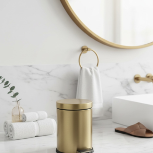 Mat Gold Çöp Kovası Fırçalanmış Altın Banyo Pedallı Çöp Kovası Modern Tasarım Paslanmaz Çelik