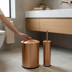 Mat Bakır Tuvalet Fırçası ve Retro Kova Seti Paslanmaz Çelik Vintage Banyo Kova Fırça Seti Mat Bronz