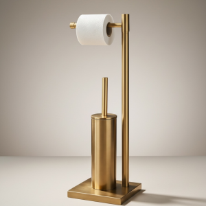 Antik Gold Banyo Ayaklı Seti Tuvalet Fırçası Tuvalet Kağıtlığı Kare Tasarım Eskitme Gold Set